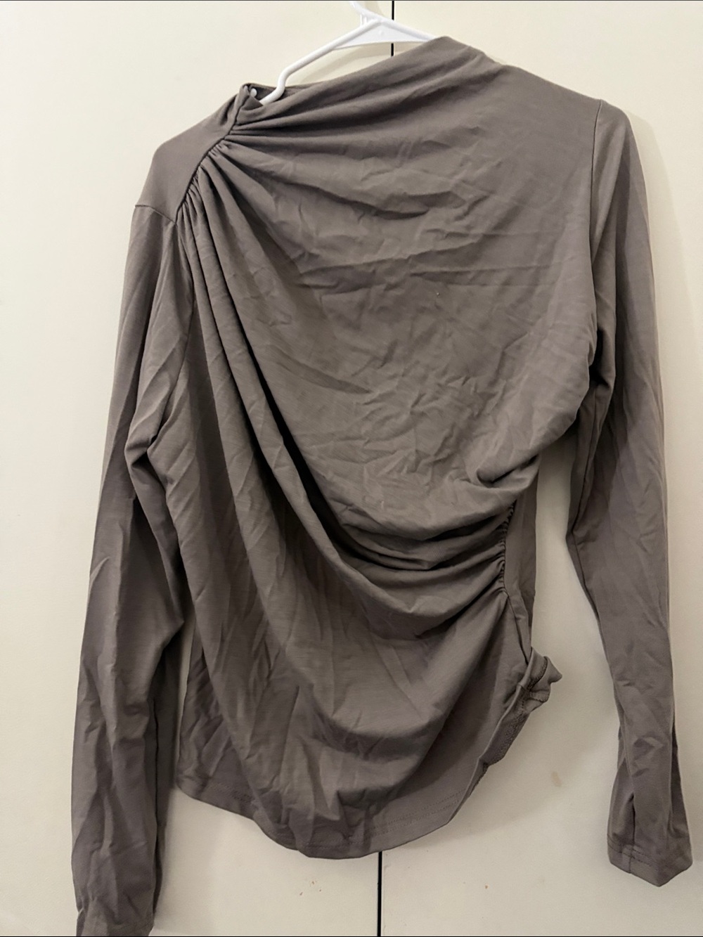 Draped Long-Sleeve Top in Taupe